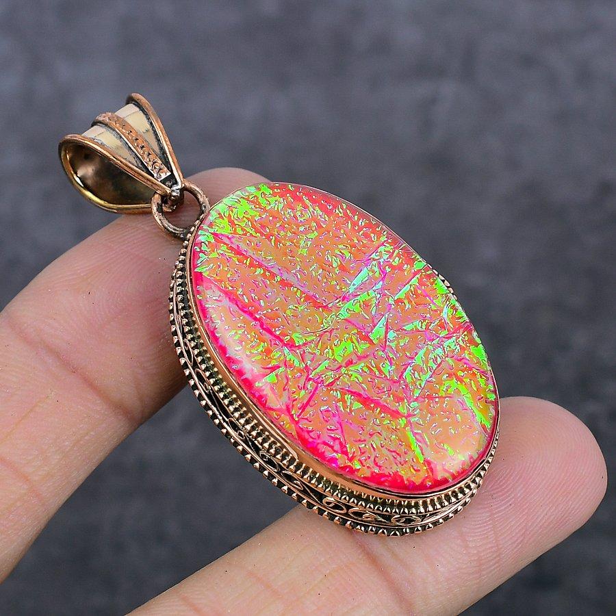 Natural Pink Triplet Opal Gemstone Handmade Copper Jewelry Pendant 2.21" g3m94