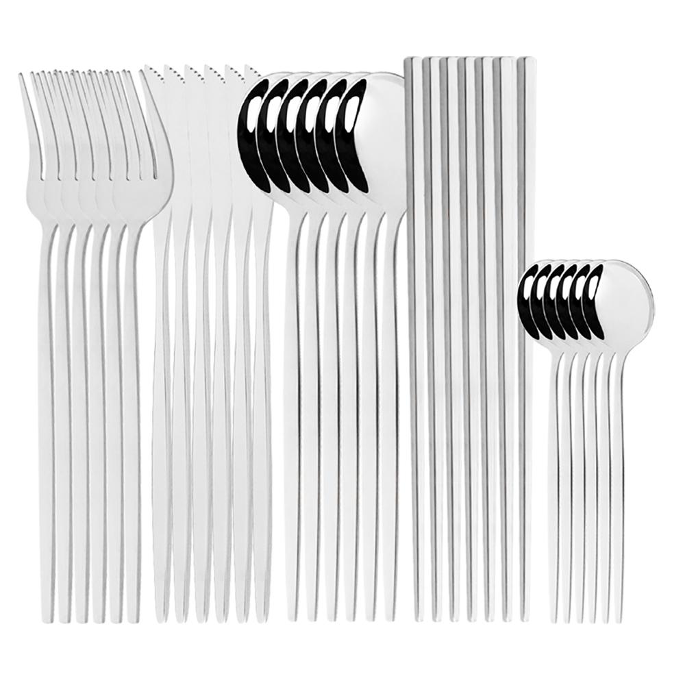 Set di posate occidentali Set di stoviglie Stoviglie in acciaio inossidabile Cucchiaio nero Forchetta Coltello Bacchette Set da cena Posate complete per la casa