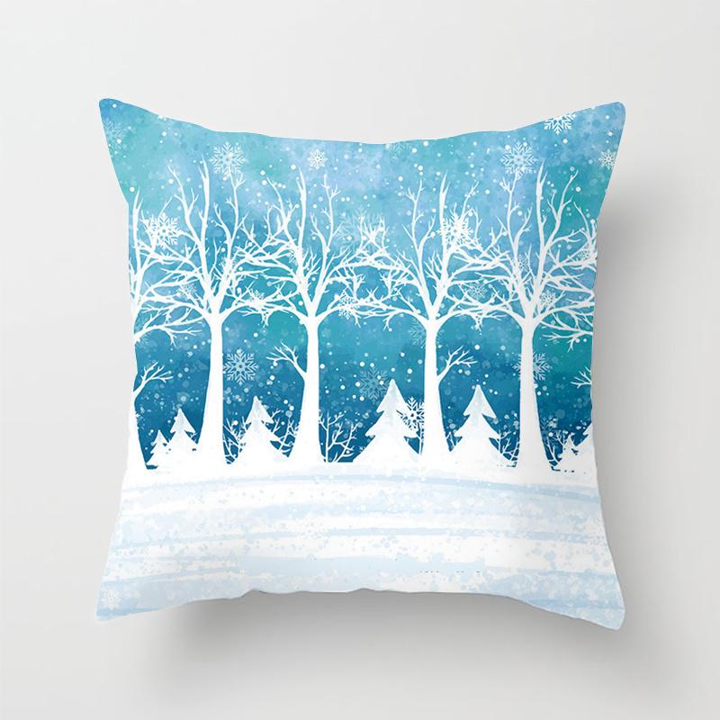 Heimdeko Weihnachten Schneemuster Kissenbezug Polyester Dekorative Kissenhülle Neujahr Sofa Kissenbezug