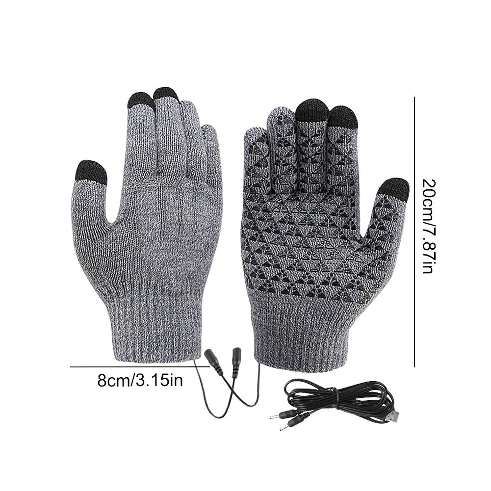 

USB Electric Heated Gloves Winter Outdoor Thermal Touch Screen Full Half Finger Warmer Knitted Gloves Hand Warmer Bicycle Gloves серый