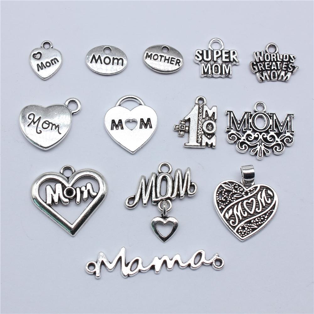 20pcs Mom Series Charms For DIY Jewelry Making Lovely Family Heart Love Mom Charms For Mother's Day Gift