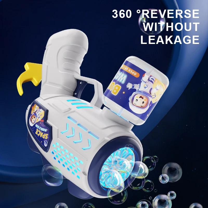 Non-Toxic Space Astronauts Fully Automatic Bubble Gun Rocket Bubbles Machine Automatic Blower With Bubble Liquid Toy For Kids Bubble Gift