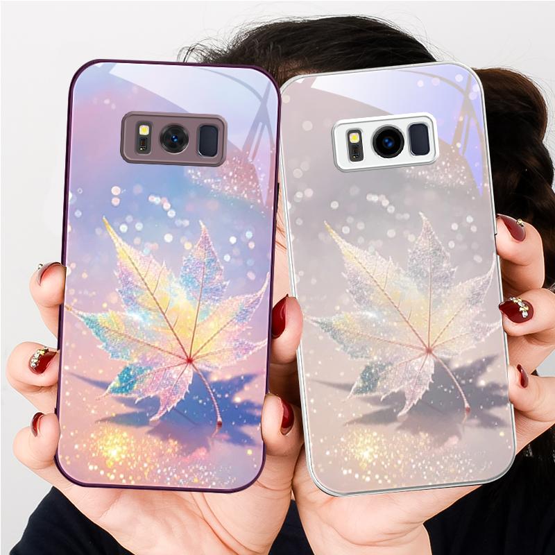 Green Maple Leaf Texture For Samsung S22 S8 S9 10 20 Ultra S21 Pro S22 Plus S23 FE S24 Ultra S25 Edge S25Ultra Glass Phone Case