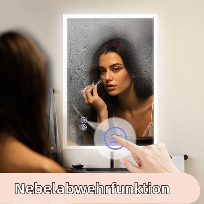 Miroir de salle de bain - NETTLIFE - 50x70cm - Éclairage LED - Verre antidéflagrant - À suspendre