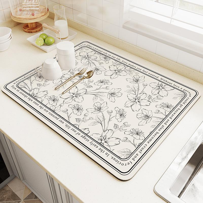 Drukowana mata do suszenia naczyń Super chłonna podkładka do odpływu kawy Zastawa stołowa Podkładka do ociekania Szybkoschnący dywanik Zastawa stołowa do kuchni Podkładka