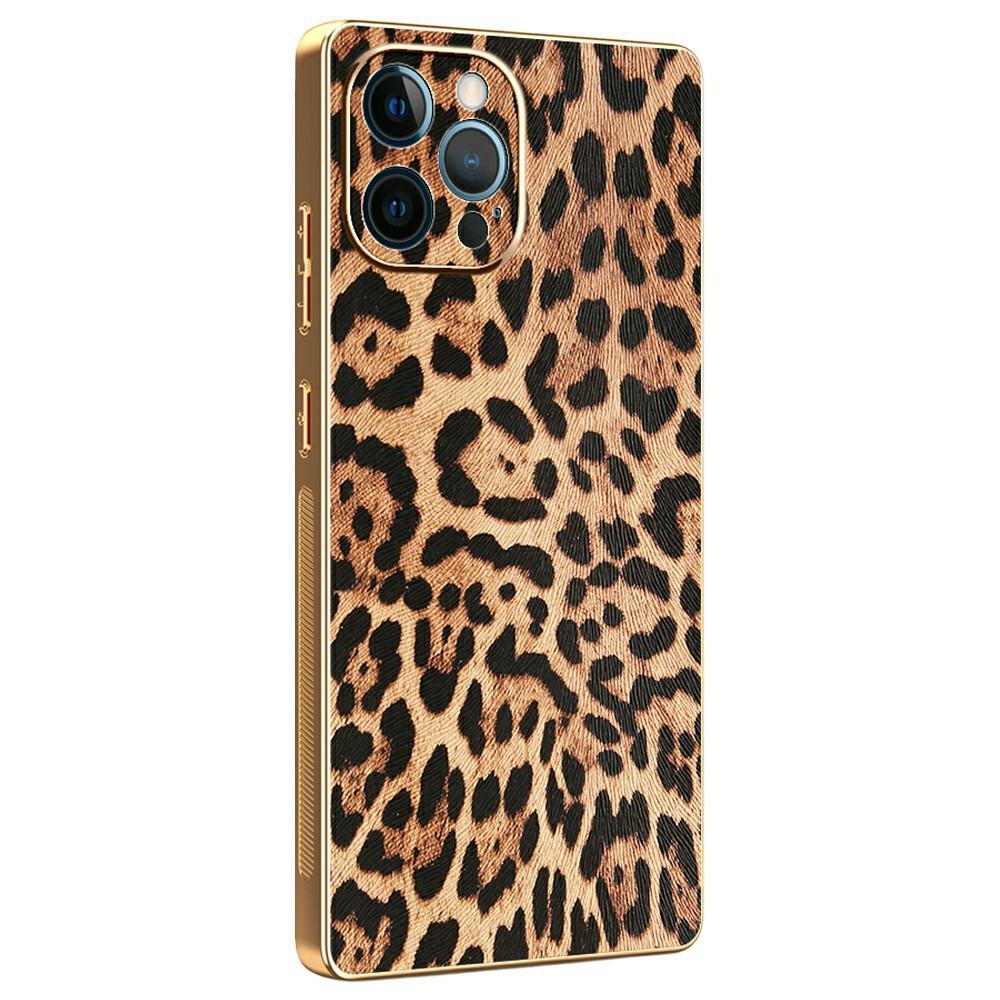 

For iPhone 12 Pro Max Case Leopard Print PU Leather Coated PC+TPU Electroplating Phone Cover A
