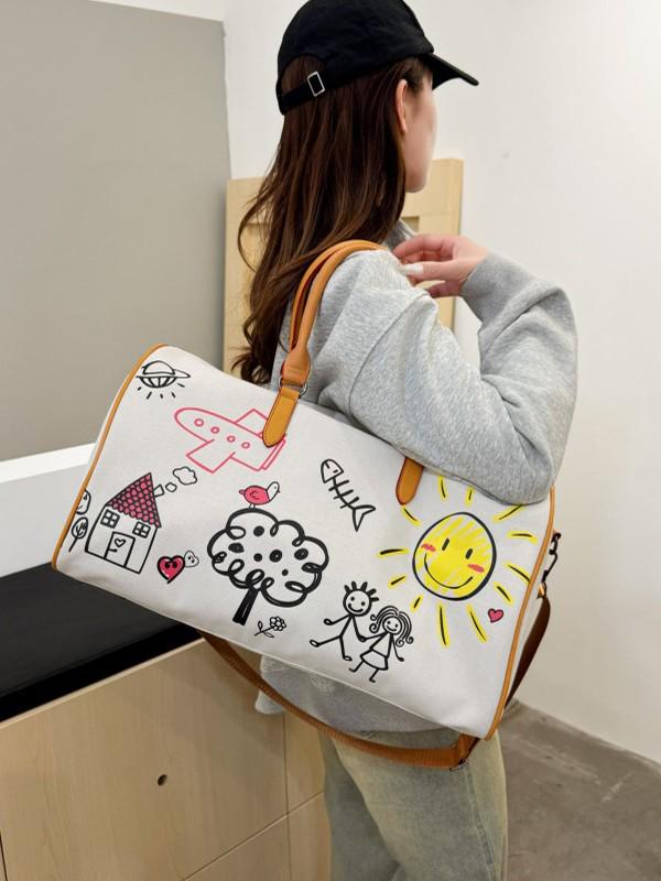 Trendy Graffiti Travel Bag: New Fashion Casual Luggage with Wet/Dry Separation for Women