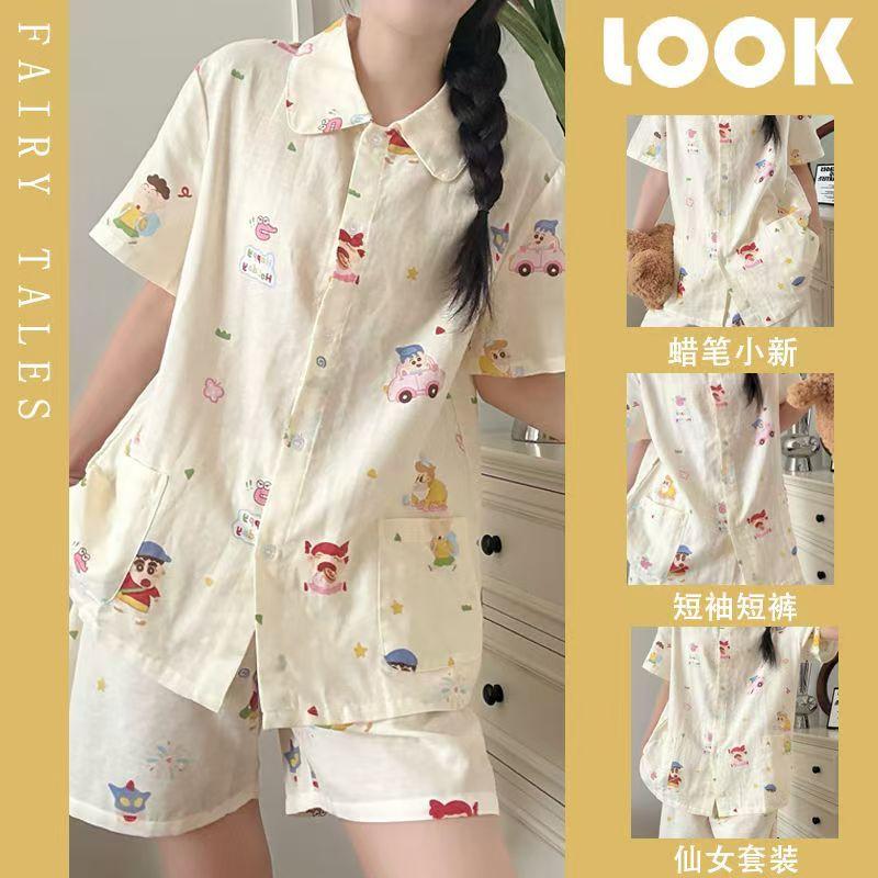 

Selected fashion cute cartoon sweet soft cute little new pajamas women s summer new loungewear suit can be worn outside S [recommended weight 40-47.5kg]