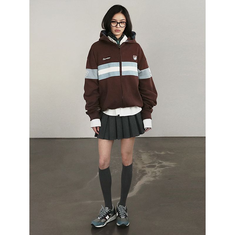 South Korea Badblood American Vintage Contrast Color Casual Loose Hoodie Women Preppy Niche Top Fashion