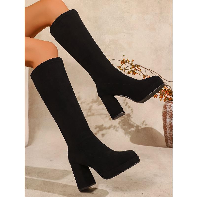 Winter Slimming Plus-size High-heeled Fashion Boots 2025 New Thick-heeled High-top Boots for Women