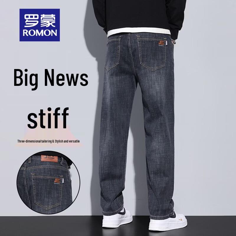 ROMON Men s Business Casual Straight Fit Stretch Jeans 32