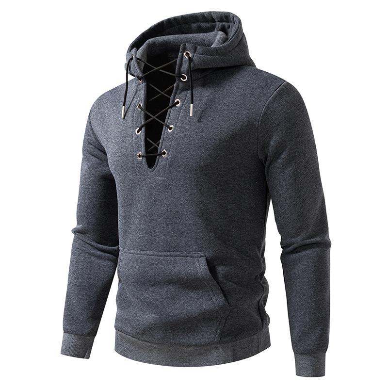 Men's Lace-Up Hooded Sweatshirt Casual Pullover for Men Autumn Winter Warm Fashion Hoodie with Pocket Multi-Color Male Tops