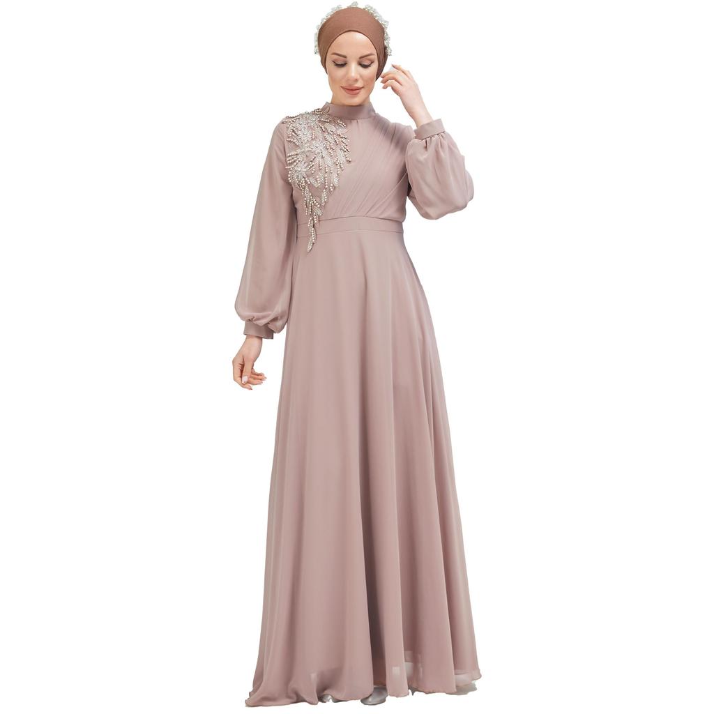 green emerald velvet dress Nude Luxury Long Sleeves Muslim Evening Dresses with Cape SS369A Nude / 22