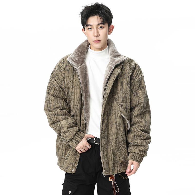 2025 Men's Japanese Retro Fur Collar Cotton Padded Jacket - Warm, Casual, Loose Fit Fashion Top for Autumn/Winter