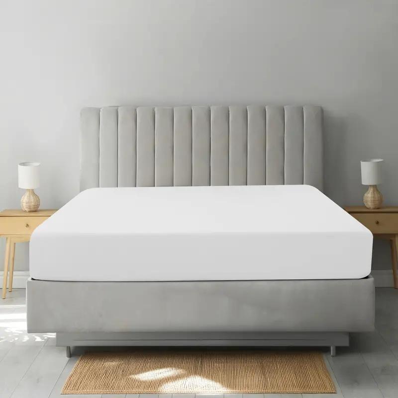 1PC Solid Color Bed Sheet, Comfortable Fitted Sheets, Deep Pocket Mattress Protective Cover Bedding Collection Smooth Texture