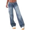 Women's Mid- Stretch Jeans Fashion Straight Leg Denim Pants With Pockets