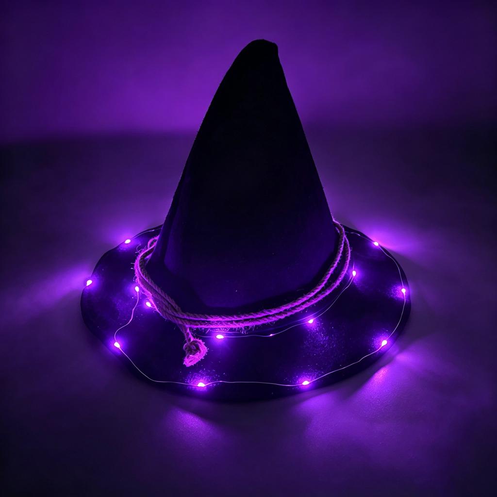 Multicolor LED Luminous Scarecrow Witch Hat Vintage Hemp Rope Pointed Wizard Hat Halloween Party Cosplay Dress Up Yard Decor