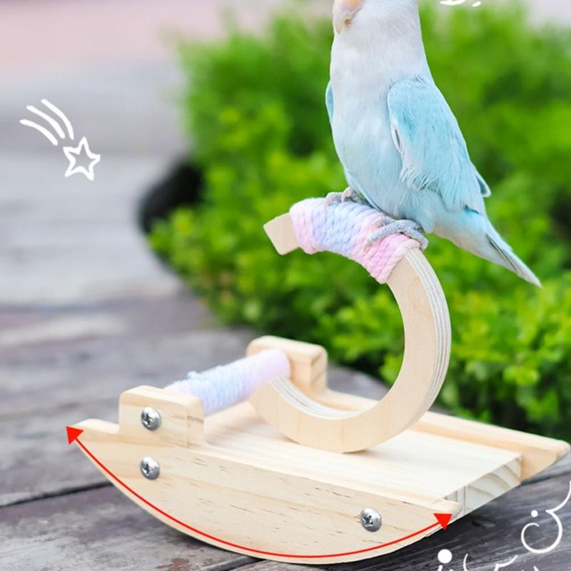 C Shape Bird Swing Stand For Budgies Lovebirds Desktop Play Safe Chewable Wooden Perches With Curved Base