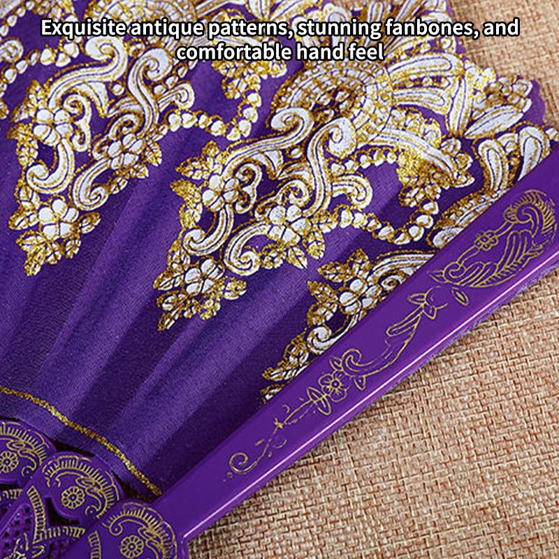 Art Craft Gift Chinese Style Folding Fan Hand Gold Powder Plastic Fan Dance Wedding Party Folding Fan Handheld Gift