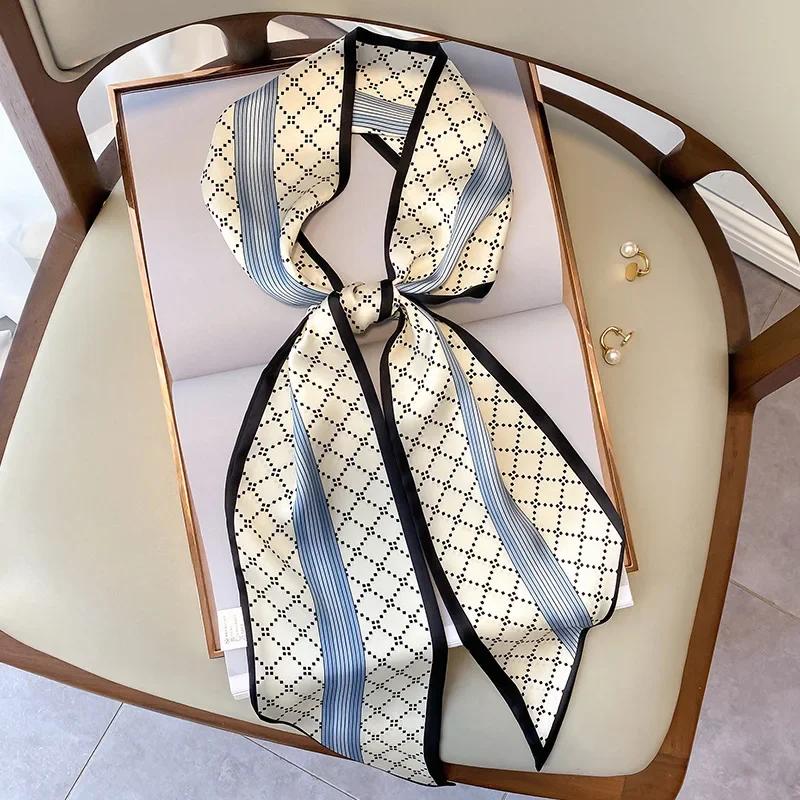 Design Print Skinny Scarf Plaid Horse Hairband Scarves Women Narrow Silk Scarfs Bag Ribbons Luxury Wrist Towel Foulard