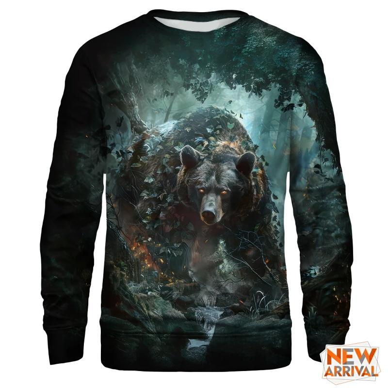 3D Printed Deer Tiger Sweatshirt For Men Monkey Bear Pattern Pullover Casual Loose Street O-Neck Long Sleeve Hoodies Unisex Tops