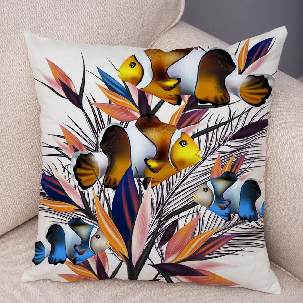 Exotic Flower Cushion Cover Orchid Palm Leaf Design Decorative Throw Pillow Case Living Room Bedroom Sofa Decor