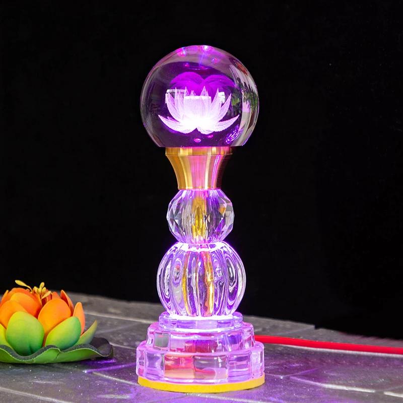 Colored LED Buddha Offering Lamp, Home Decoration, Temple, Prayer In Front of Buddha, Crystal Lotus Lamp, God of Wealth Lamp