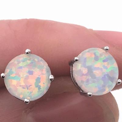 Opal Weiß Australischer Opal Rund Mini Ohrstecker für Damen