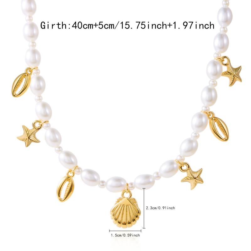 Bohemian Starfish Conch Pendant Necklace Bracelet Women Pearl Beads Chain Choker Jewelry Summer Holiday Beach Gift