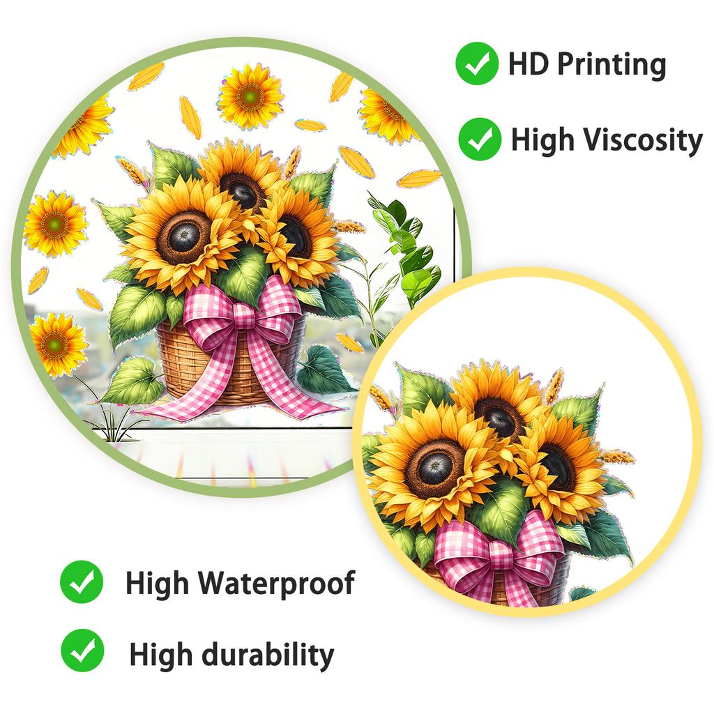 Static Cling Sunflower Basket Stickers for Balcony Bedroom Living Room Home Decor