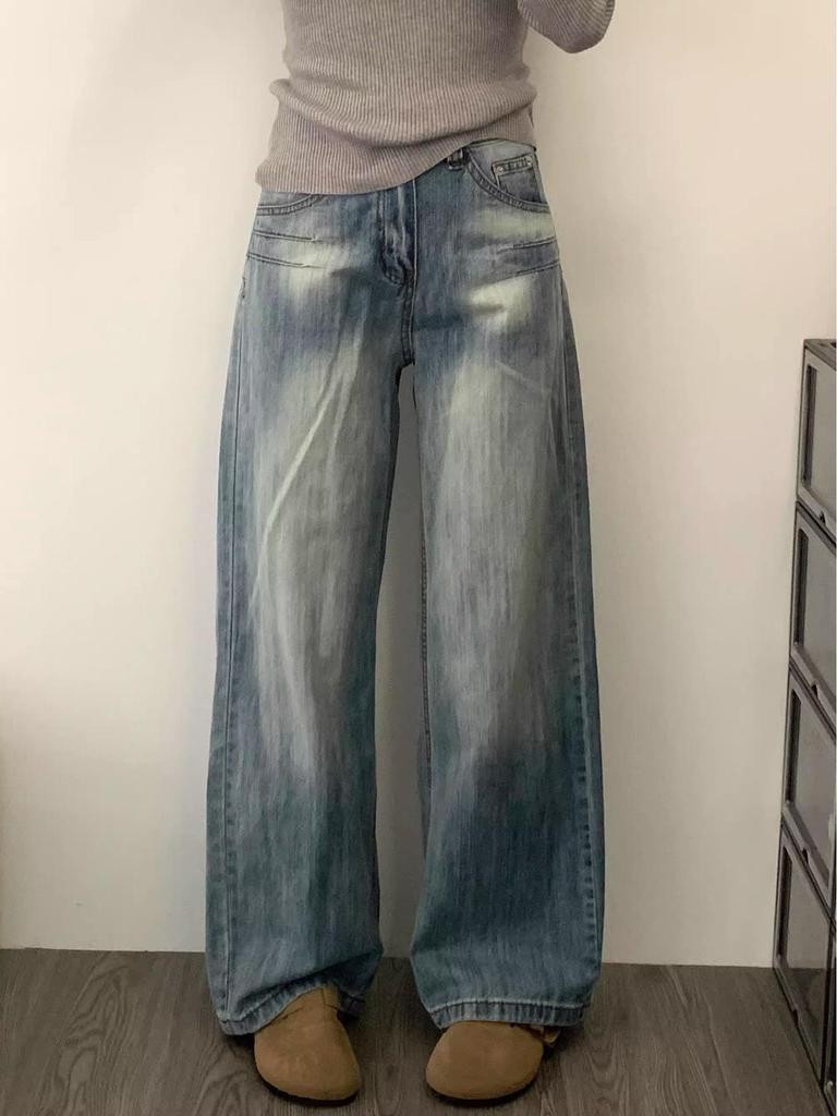 2025 Plus Size High Waist Light Blue Wide Leg Jeans for Women