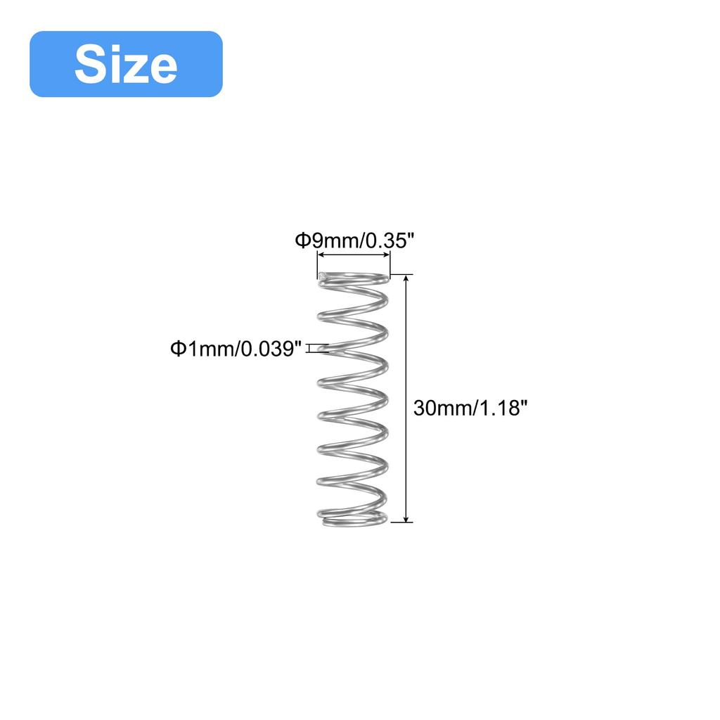 uxcell Compression Springs, 304 Stainless Steel, 0.3 Inches (9 Mm), OD 0.04 Inches (1