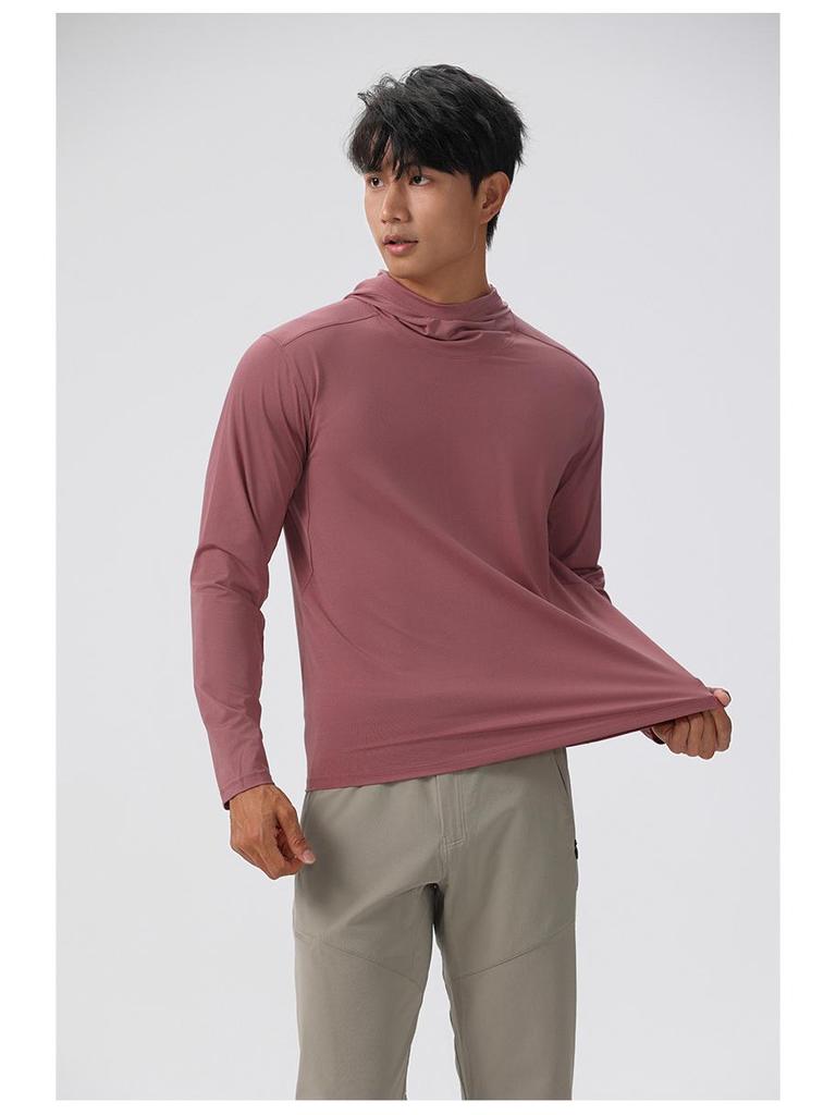 Bird House Men's Long Sleeve Hooded Fitness Wear - Loose Fit Elastic Muscle Training T-Shirt