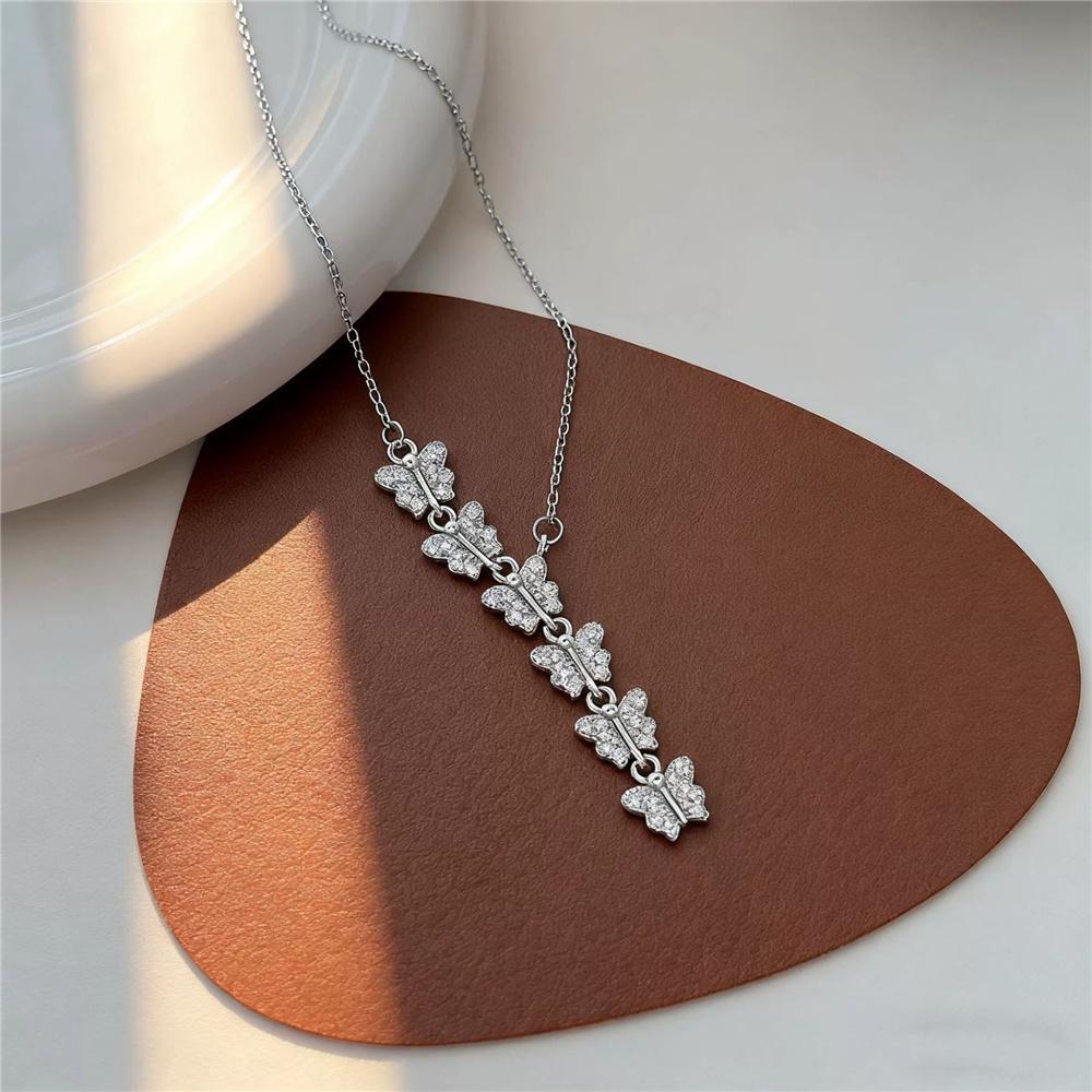 Female Crystal White Zircon Stone Butterfly Pendant Necklace Vintage Gold Color Wedding  For Women