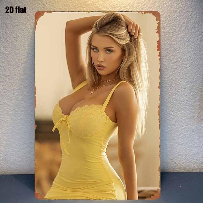 Vintage Metal Sign Art, Sexy Lady Garage Decor, Bar Bedroom Wall Tin Poster