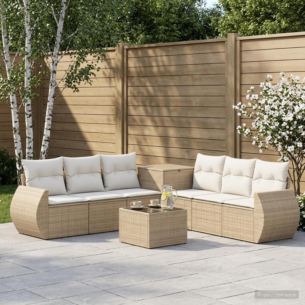 Sofa Set 8 Pieces Beige and Cream White Poly Rattan and Steel