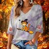 Women's Fashion V-Neck Printed 3/4 Sleeve Casual Top for Halloween