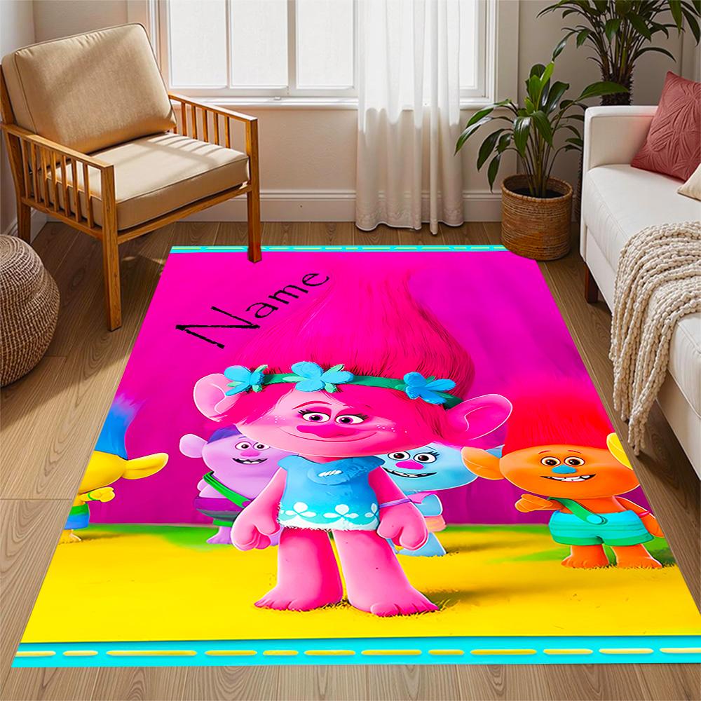 Trolls World Tour Celebration Customize Your Name Carpet Perfect for Study Room Outdoor Dining Room Playrooms Anti-slip Rug Office Home Decor
