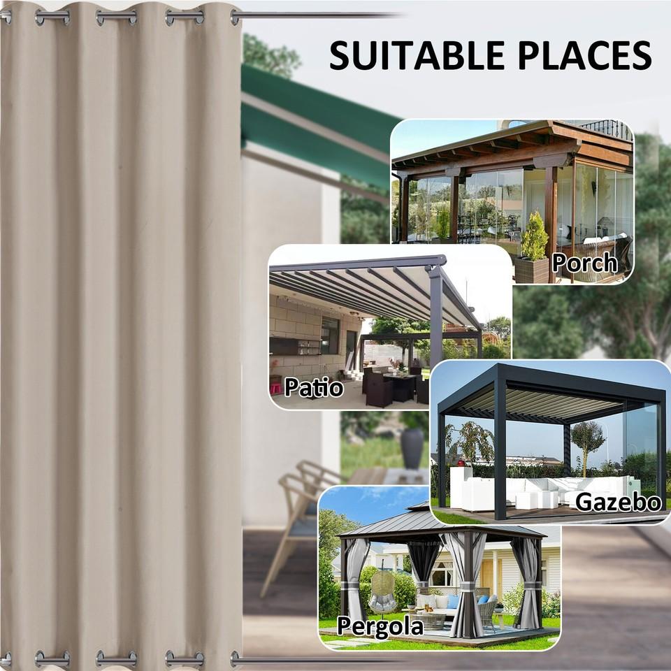 Set of 2 outdoor curtains, privacy screen, waterproof, top and bottom with eyelets
