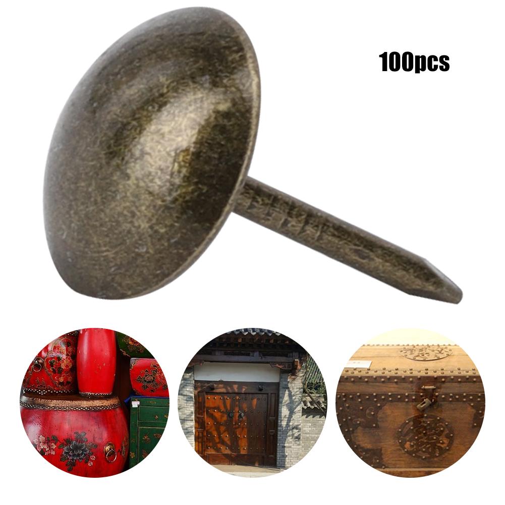 100Pcs Upholstery Nail Antique Brass Iron Furniture Decorative Drawing Pin Accessories 11x17mm