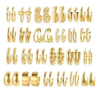 24 Pairs Combo Celebrity Inspired Trendy Latest Stylish Gold Plated Geometric Twist Pearl Hoop Dangle Earrings for Women and Girls