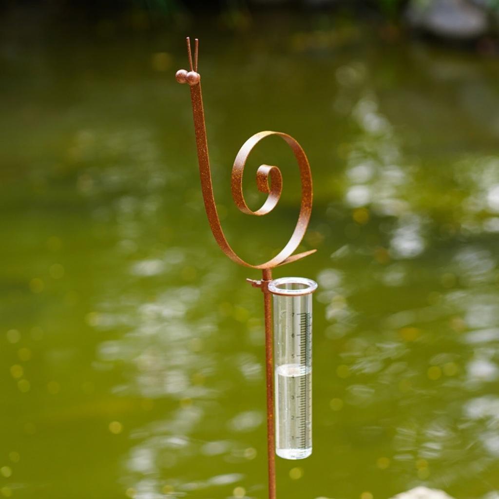 Metal Snail Rain Gauge Outdoor Garden Decoration Rustic Patina Finish Spiral Design Yard Rain Measurement Tool
