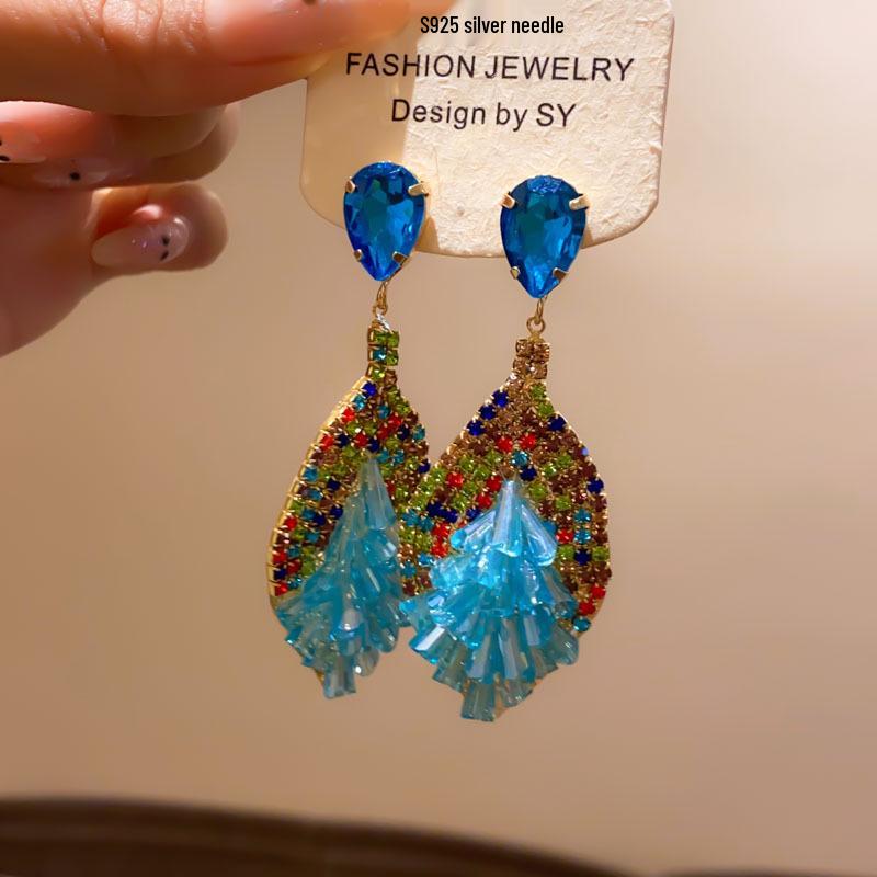 Серьги-подвески в форме капли с листьями, усыпанные бриллиантами, на серебряной основе - Элегантные, Высококачественные Модные Украшения для Женщин