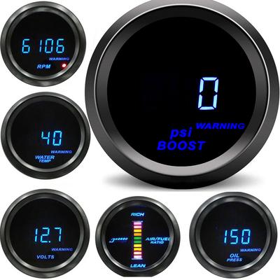 Auto Digitalanzeige 52mm Turbo Ladedruck PSI BAR Öldruck Öl Wasser Temperaturanzeige Voltmeter Drehzahlmesser U/min-Anzeige mit Warnleuchte