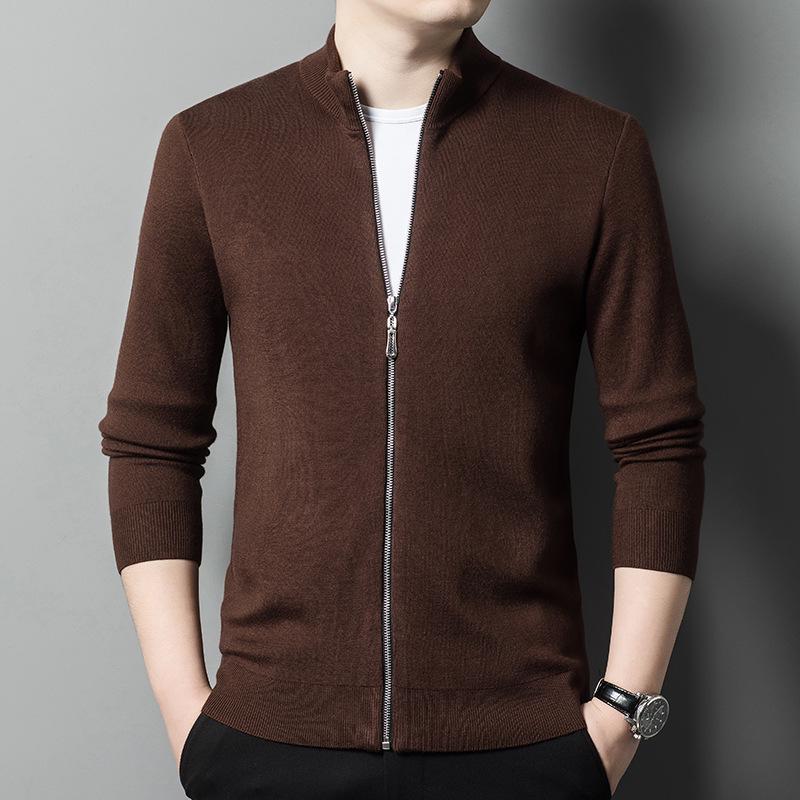 Men's 2024 Autumn/Winter Stand Collar Knitted Cardigan Jacket for Middle-Aged and Young Men - Versatile Zipper Sweater Coat