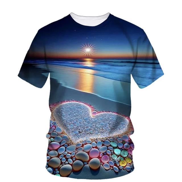 Sommer 3D Schöne Strand Ansicht Druck T Shirt Star Fish Asteroidea Grafik T-shirts Für Männer Mode T-shirts Kleidung