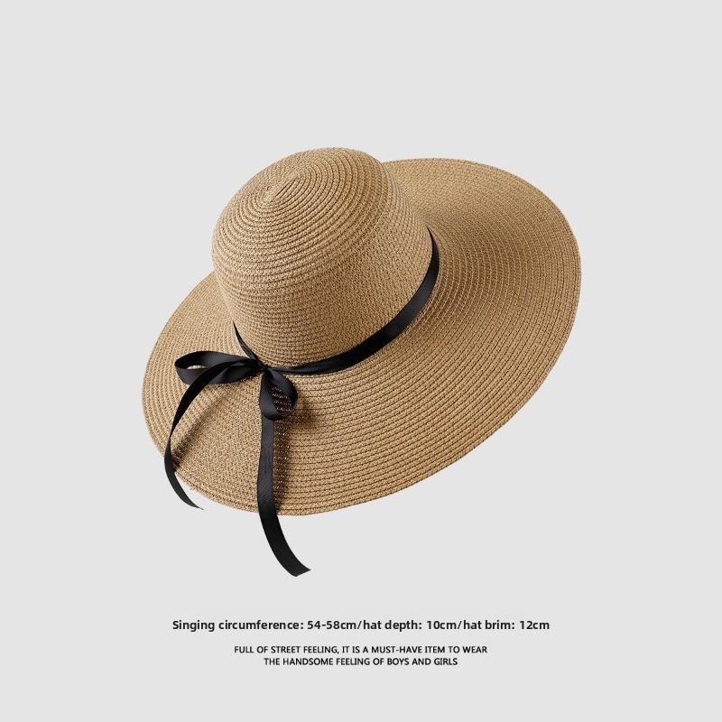 Straw Hat Women's Summer Beach Hat Sun Protection UV Protection Sun Hat Large Brim Straw Visor
