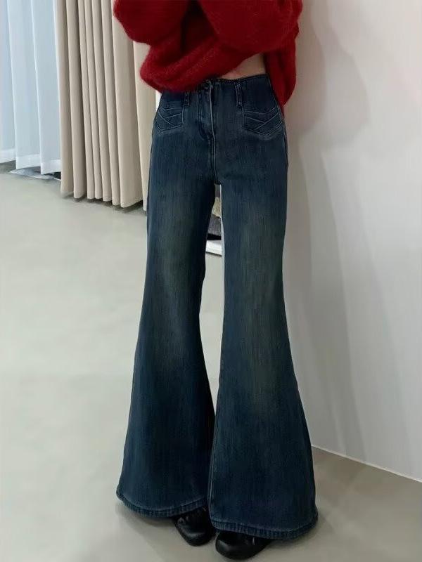 2026 Spring Retro Blue High-Waist Micro Flare Jeans for Women - Slimming Fit with Hip Lift