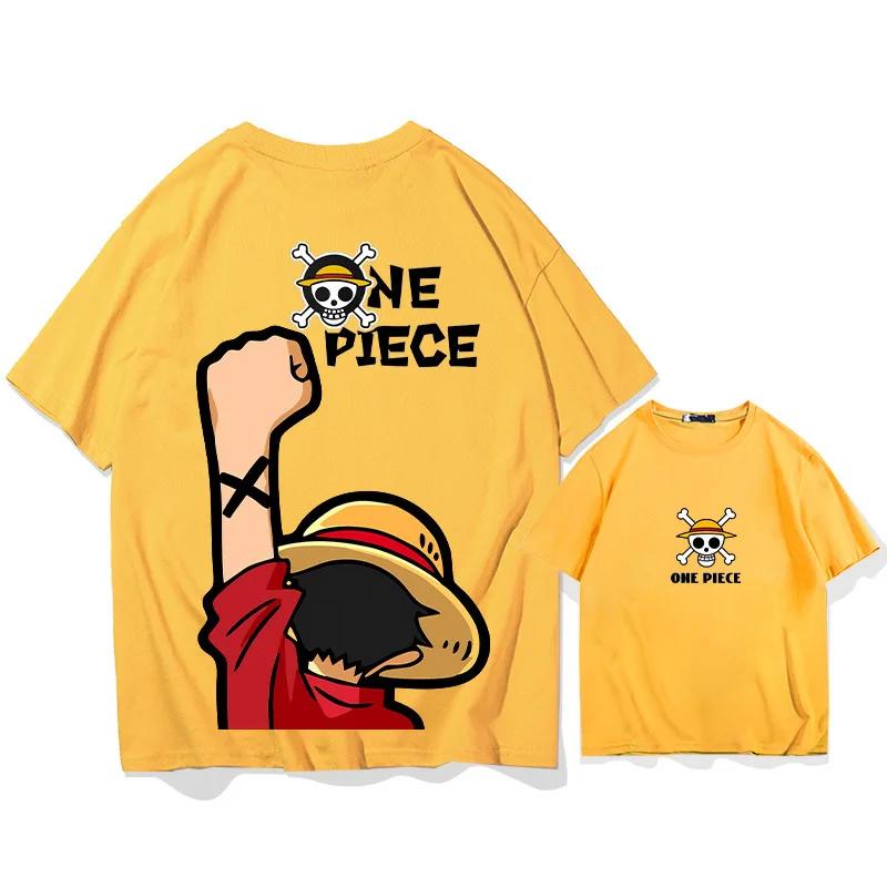 One Piece Luffy Sommar 100% Bomull Herr Rundhals Kortärmad Y2K Utomhus Hip-Hop Casual Toppar Streetmode Herrkläder