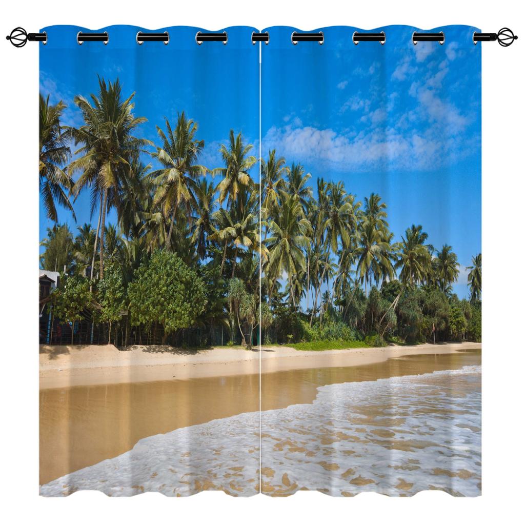 High-Density Blackout Curtains, Beach Curtains, Coconut Tree Seaside Series 6 Digital Printing Blackout Curtains
